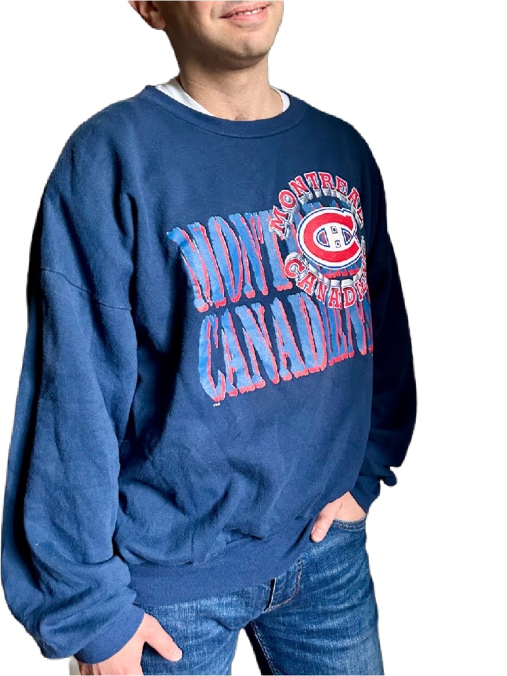 Montreal Canadiens Blue Sweater NHL vintage hockey